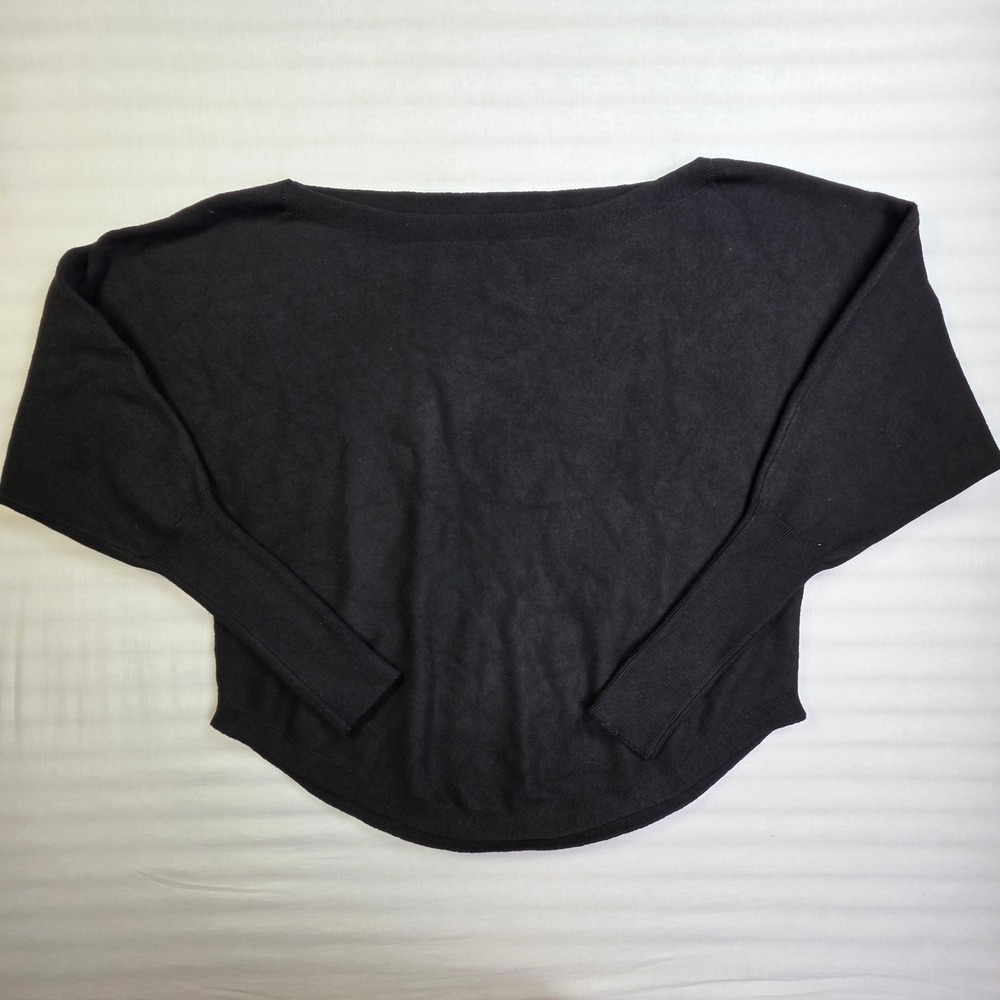 Halara Womens Black Boat Neck Dolman Sleeve Knit Sweater Curved Hem Size M